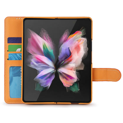 Twill Texture Detachable Genuine Leather Shell Stand Wallet Protective Phone Case with Pen Slot for Samsung Galaxy Z Fold3 5G