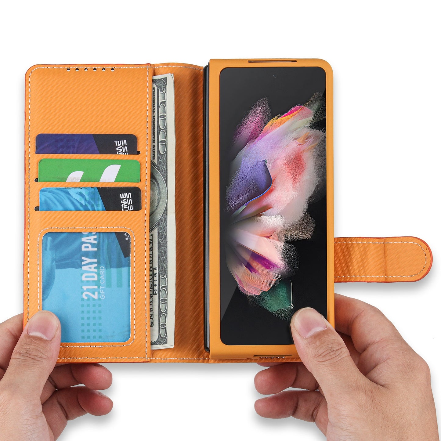 Twill Texture Detachable Genuine Leather Shell Stand Wallet Protective Phone Case with Pen Slot for Samsung Galaxy Z Fold3 5G