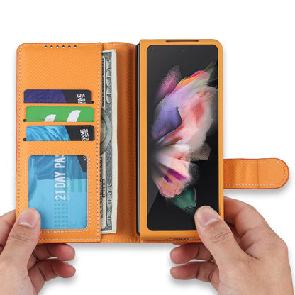 Twill Texture Detachable Genuine Leather Shell Stand Wallet Protective Phone Case with Pen Slot for Samsung Galaxy Z Fold3 5G
