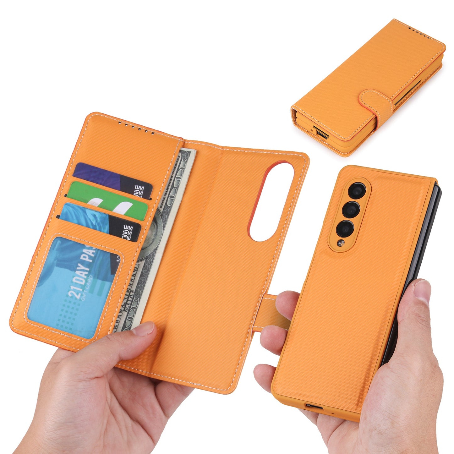Twill Texture Detachable Genuine Leather Shell Stand Wallet Protective Phone Case with Pen Slot for Samsung Galaxy Z Fold3 5G