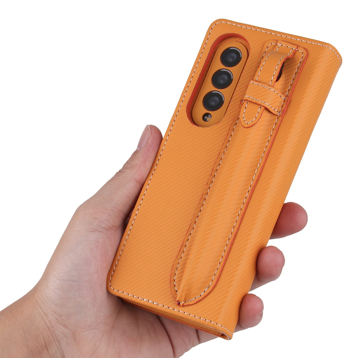 Twill Texture Detachable Genuine Leather Shell Stand Wallet Protective Phone Case with Pen Slot for Samsung Galaxy Z Fold3 5G