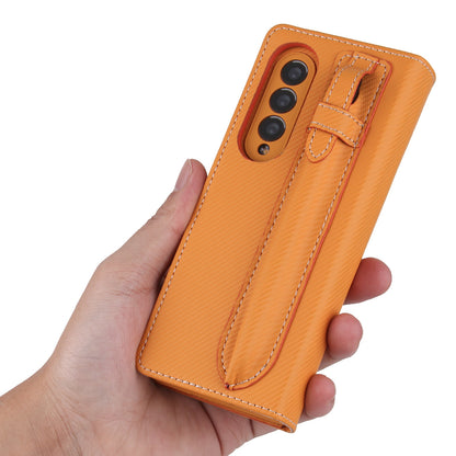 Twill Texture Detachable Genuine Leather Shell Stand Wallet Protective Phone Case with Pen Slot for Samsung Galaxy Z Fold3 5G