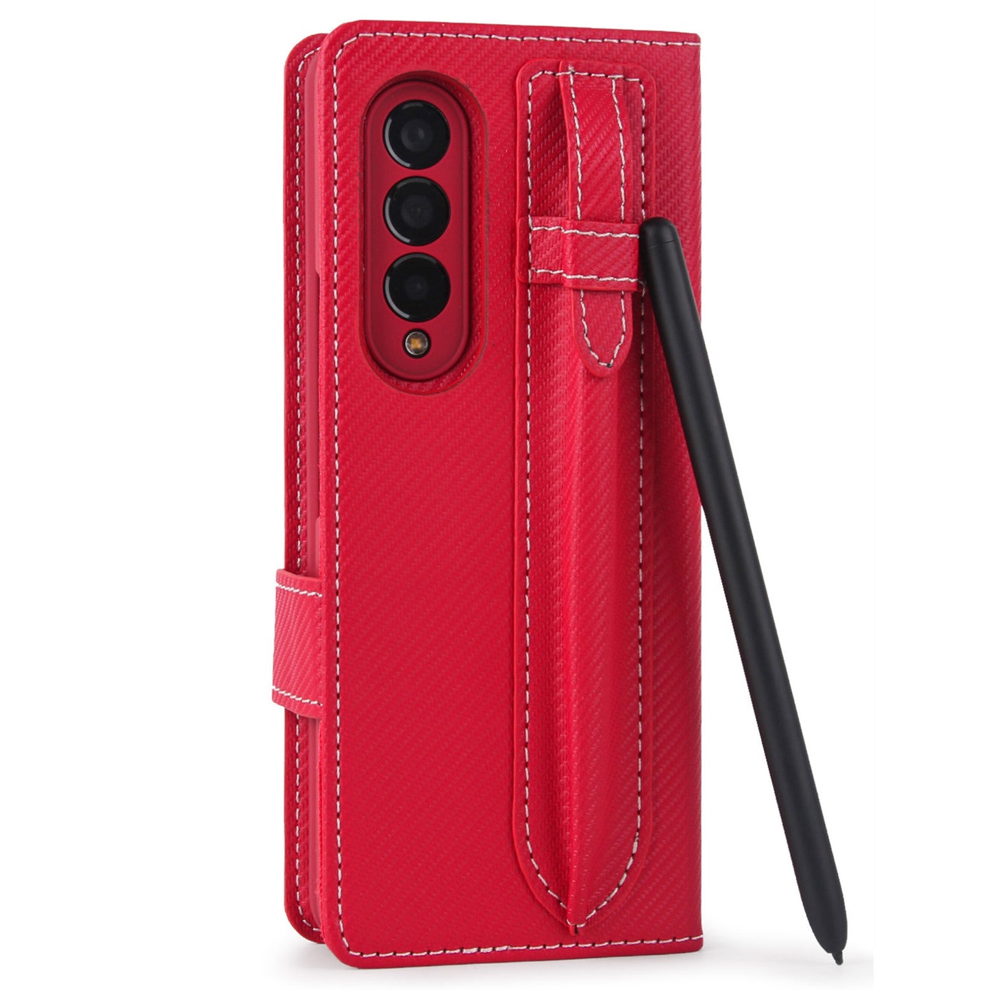 Twill Texture Detachable Genuine Leather Shell Stand Wallet Protective Phone Case with Pen Slot for Samsung Galaxy Z Fold3 5G