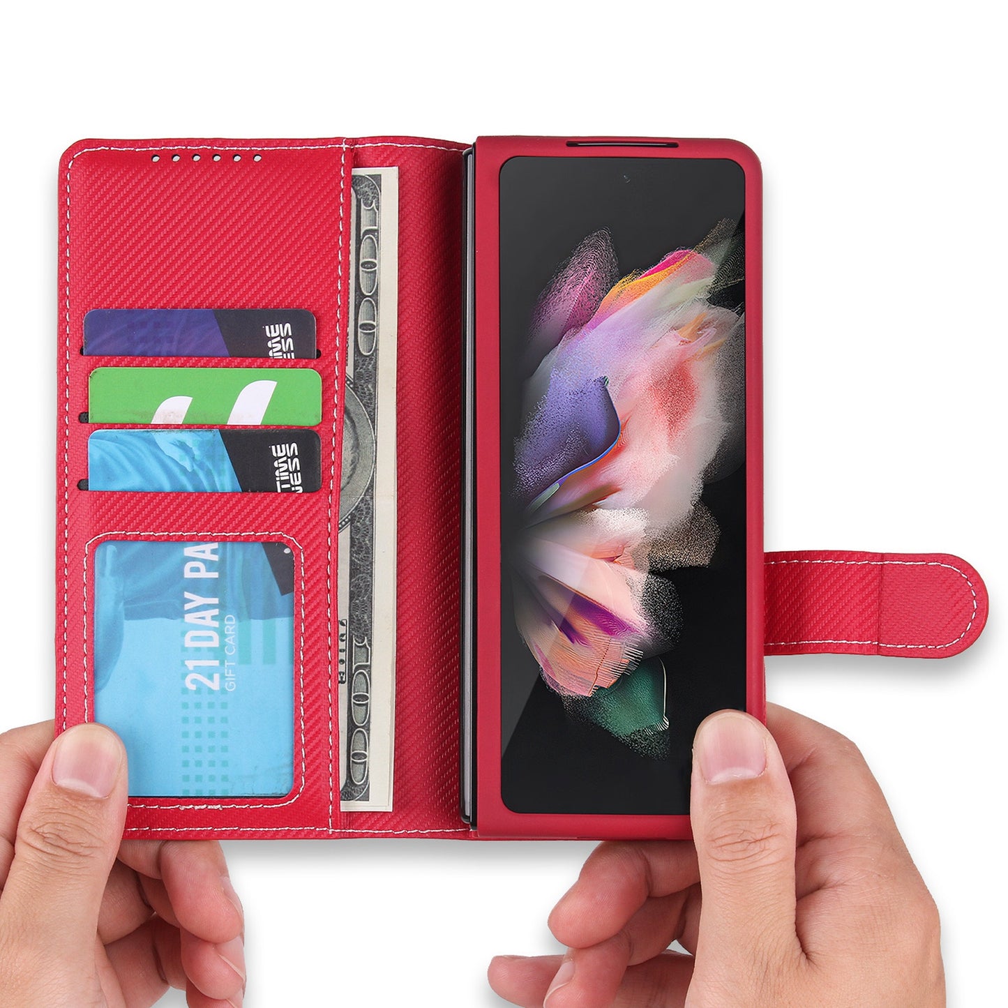 Twill Texture Detachable Genuine Leather Shell Stand Wallet Protective Phone Case with Pen Slot for Samsung Galaxy Z Fold3 5G