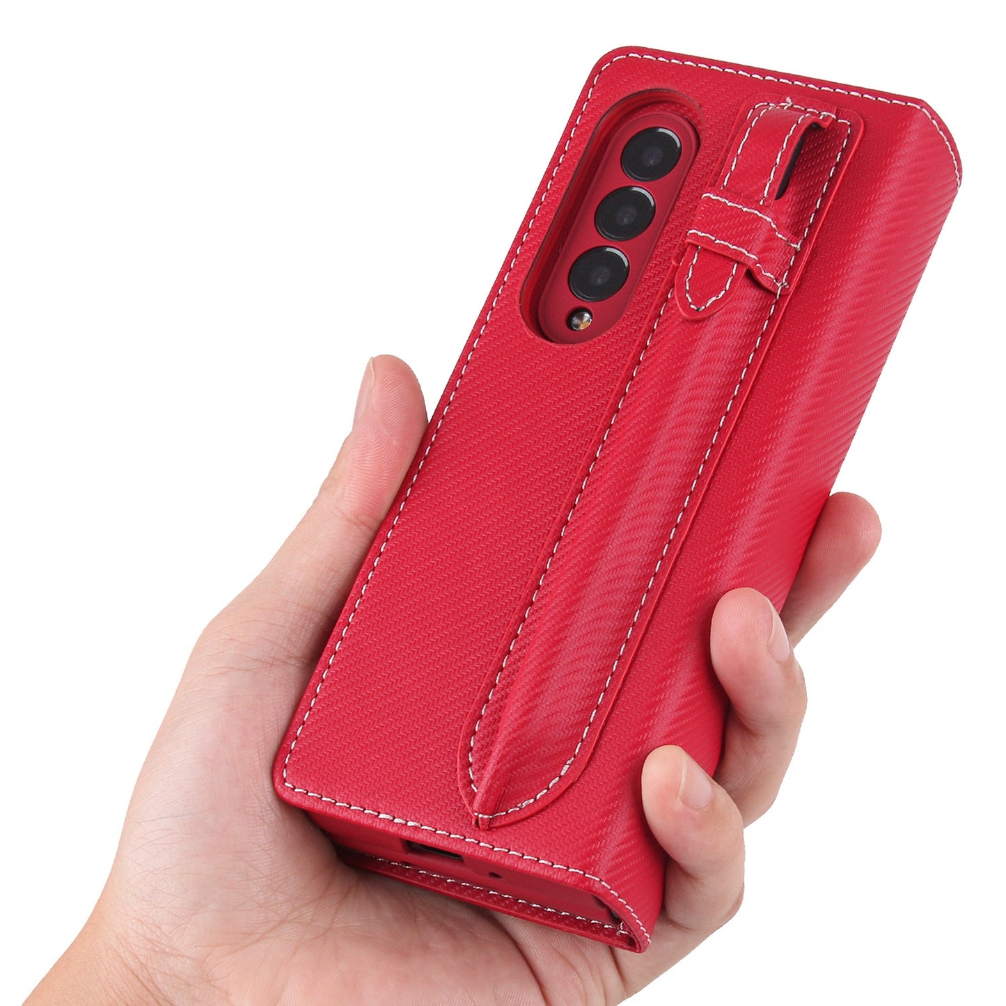 Twill Texture Detachable Genuine Leather Shell Stand Wallet Protective Phone Case with Pen Slot for Samsung Galaxy Z Fold3 5G