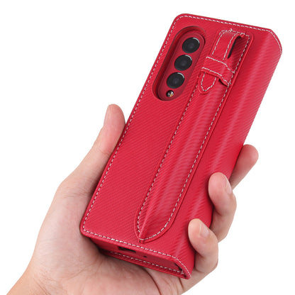Twill Texture Detachable Genuine Leather Shell Stand Wallet Protective Phone Case with Pen Slot for Samsung Galaxy Z Fold3 5G