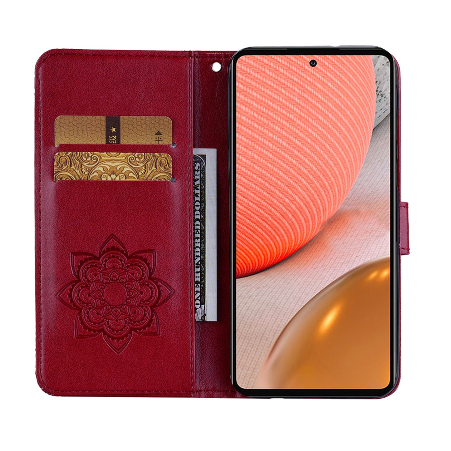 Rhinestone Decor Flip PU Leather Magnetic Clasp Case Wallet Stand Owl Flower Imprinted Shell Cover with Strap for Samsung Galaxy A33 5G