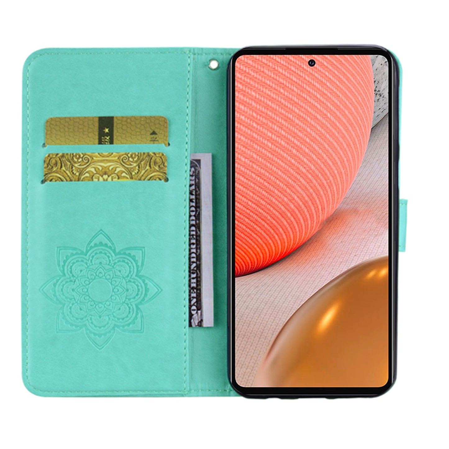 Rhinestone Decor Flip PU Leather Magnetic Clasp Case Wallet Stand Owl Flower Imprinted Shell Cover with Strap for Samsung Galaxy A33 5G