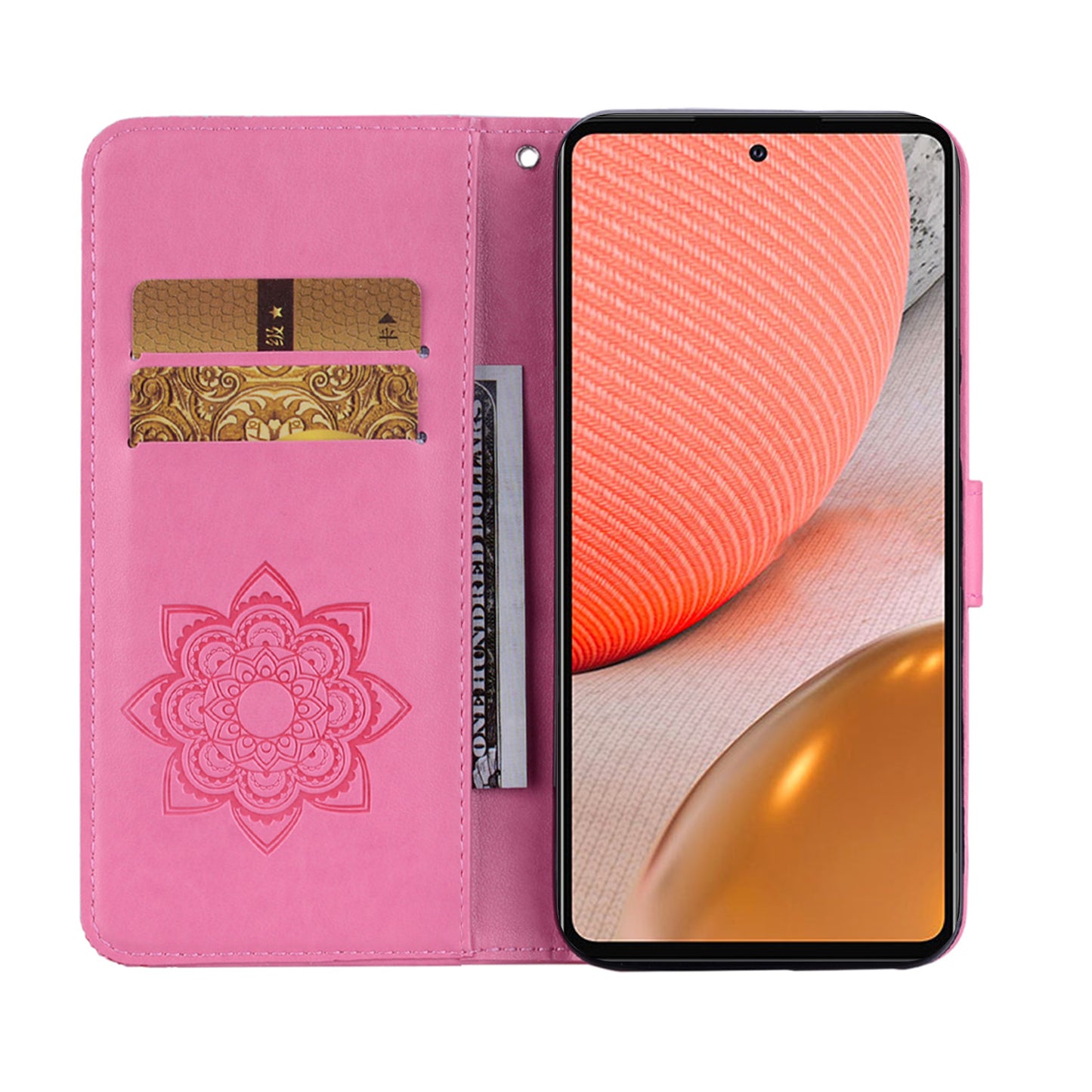 Rhinestone Decor Flip PU Leather Magnetic Clasp Case Wallet Stand Owl Flower Imprinted Shell Cover with Strap for Samsung Galaxy A33 5G
