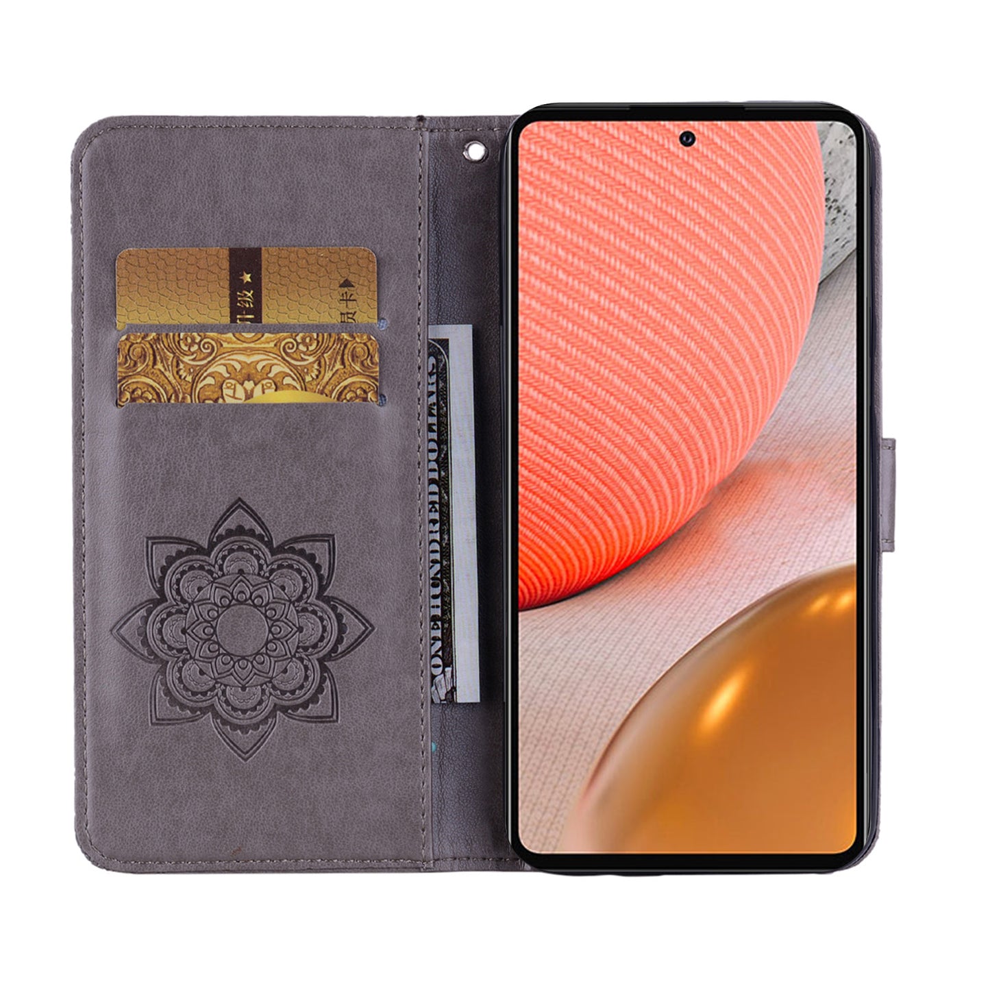 Rhinestone Decor Flip PU Leather Magnetic Clasp Case Wallet Stand Owl Flower Imprinted Shell Cover with Strap for Samsung Galaxy A33 5G