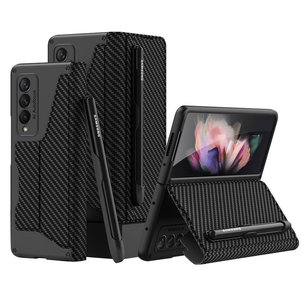GKK PU Leather + Hard PC Card Slots Stand Design Phone Case with Removable Pen Slot for Samsung Galaxy Z Fold3 5G