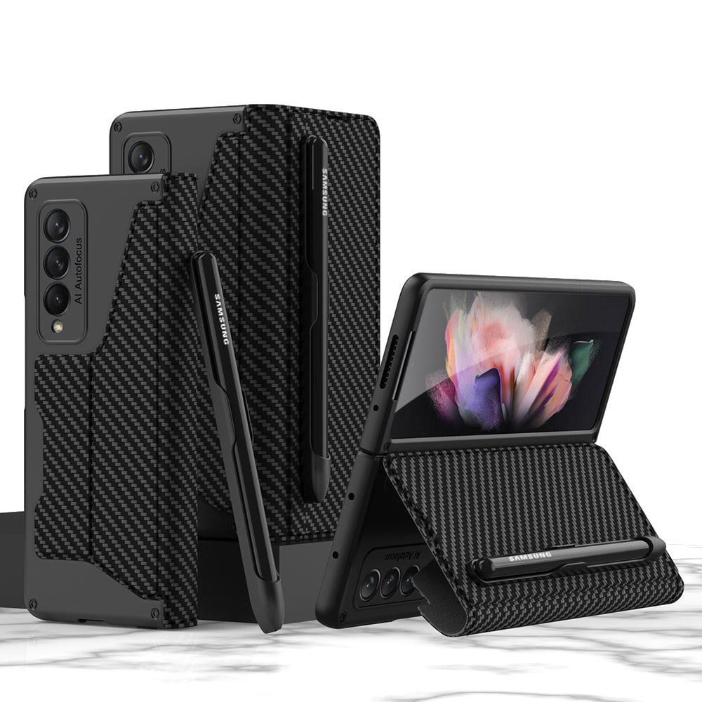 GKK PU Leather + Hard PC Card Slots Stand Design Phone Case with Removable Pen Slot for Samsung Galaxy Z Fold3 5G