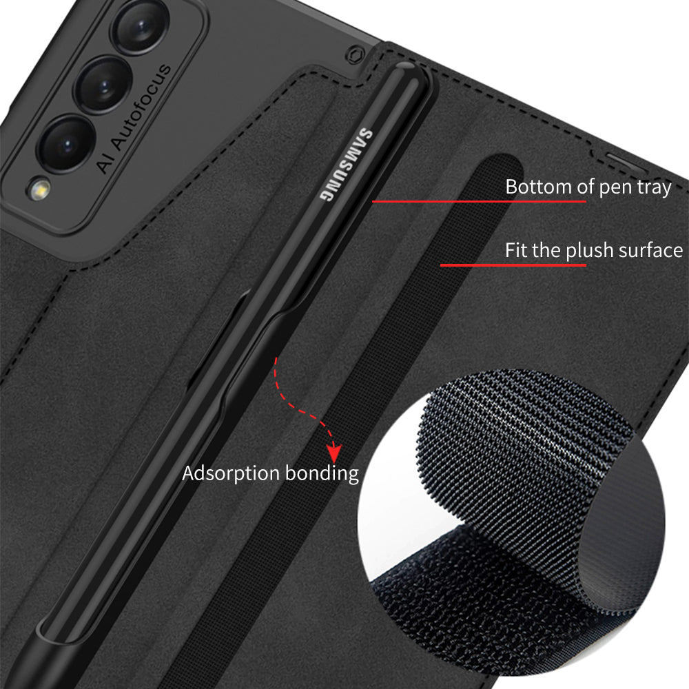 GKK PU Leather + Hard PC Card Slots Stand Design Phone Case with Removable Pen Slot for Samsung Galaxy Z Fold3 5G