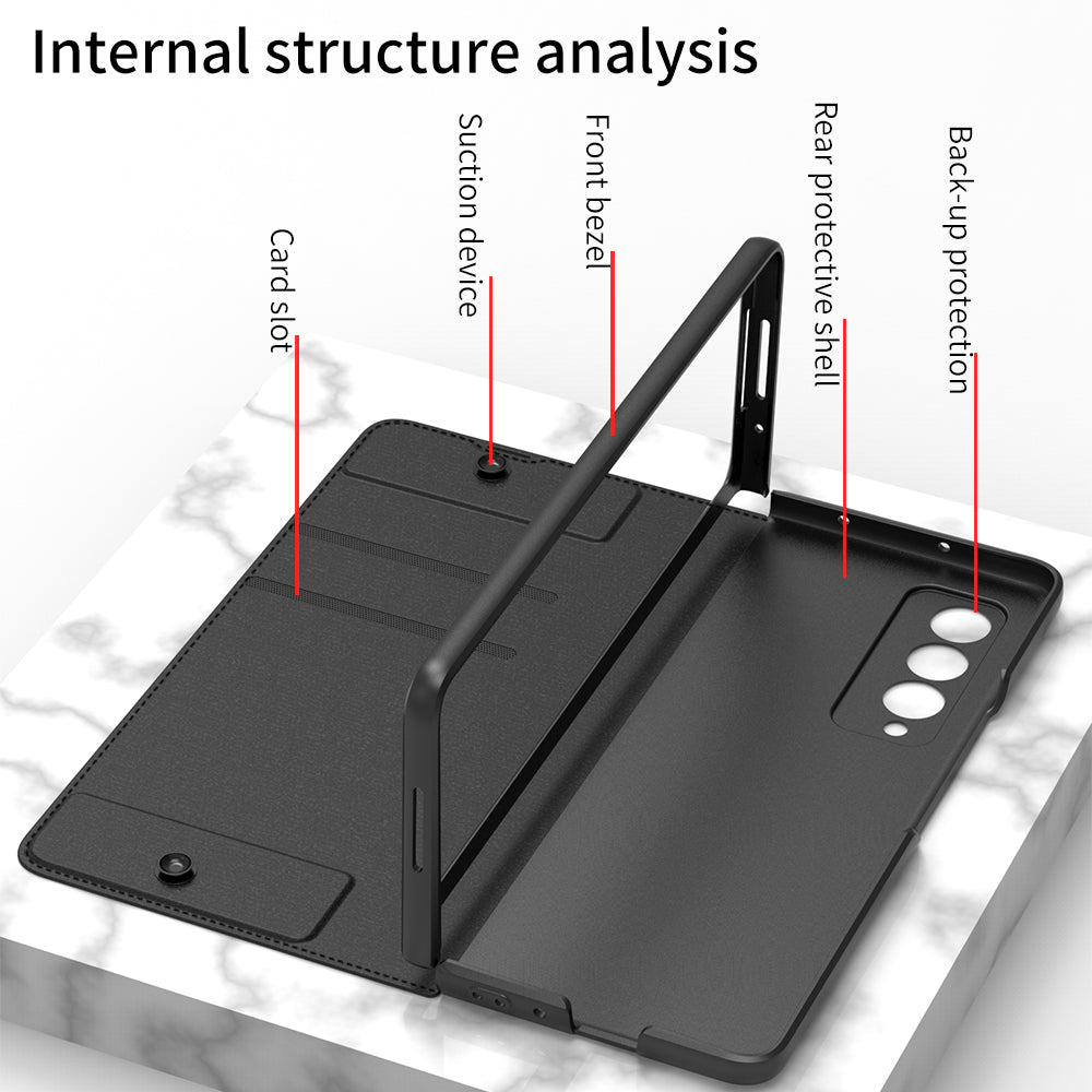 GKK PU Leather + Hard PC Card Slots Stand Design Phone Case with Removable Pen Slot for Samsung Galaxy Z Fold3 5G