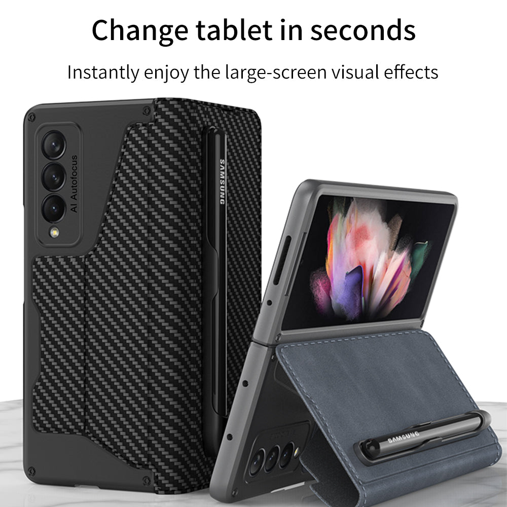 GKK PU Leather + Hard PC Card Slots Stand Design Phone Case with Removable Pen Slot for Samsung Galaxy Z Fold3 5G