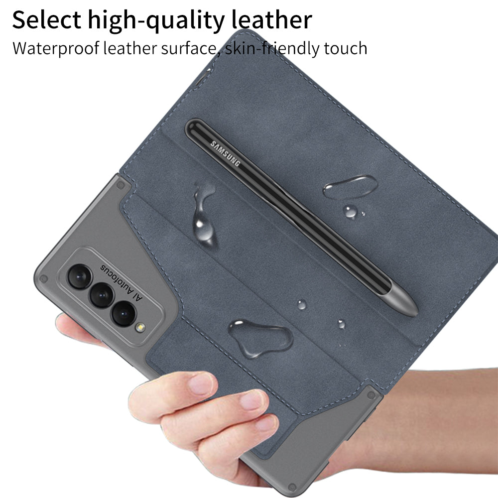 GKK PU Leather + Hard PC Card Slots Stand Design Phone Case with Removable Pen Slot for Samsung Galaxy Z Fold3 5G