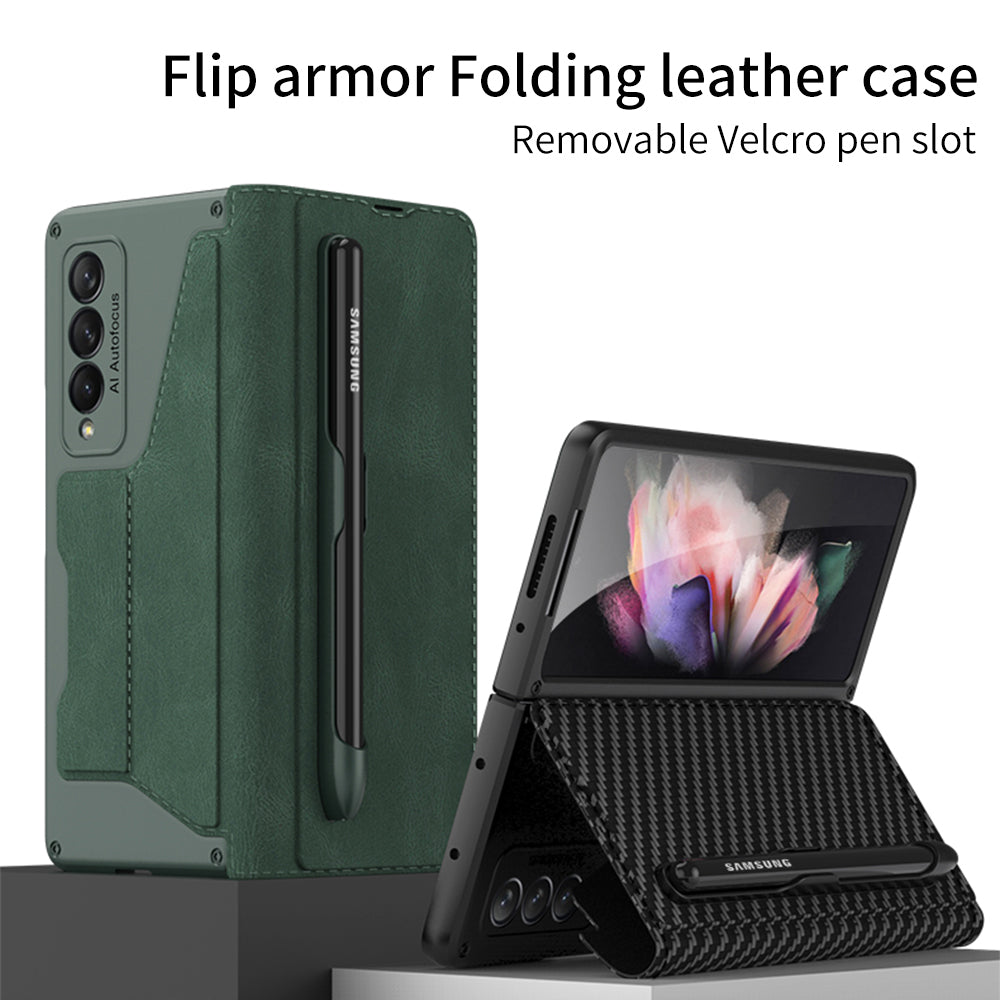 GKK PU Leather + Hard PC Card Slots Stand Design Phone Case with Removable Pen Slot for Samsung Galaxy Z Fold3 5G