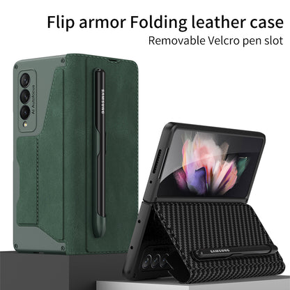 GKK PU Leather + Hard PC Card Slots Stand Design Phone Case with Removable Pen Slot for Samsung Galaxy Z Fold3 5G