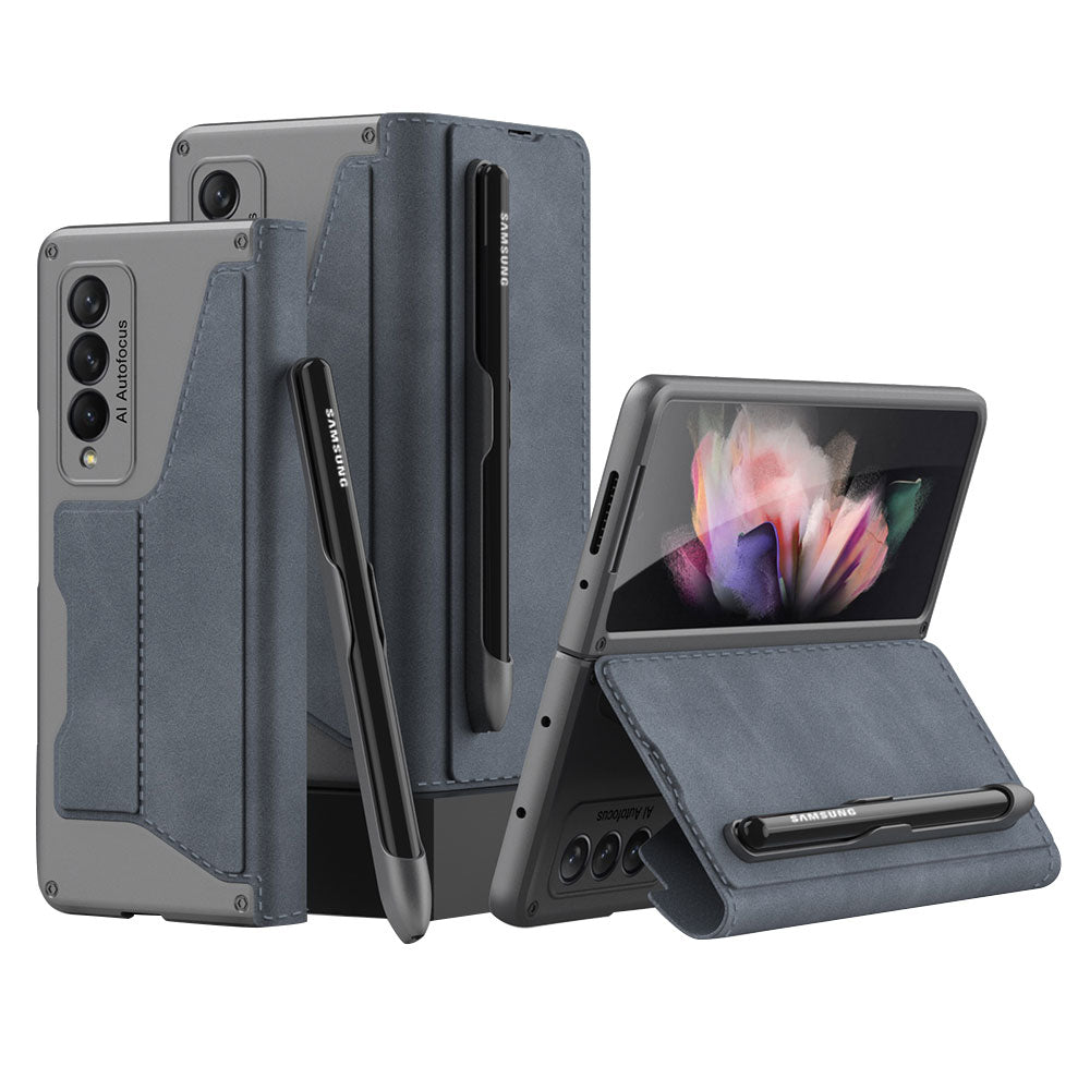 GKK PU Leather + Hard PC Card Slots Stand Design Phone Case with Removable Pen Slot for Samsung Galaxy Z Fold3 5G