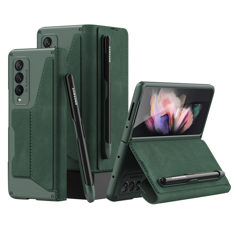 GKK PU Leather + Hard PC Card Slots Stand Design Phone Case with Removable Pen Slot for Samsung Galaxy Z Fold3 5G