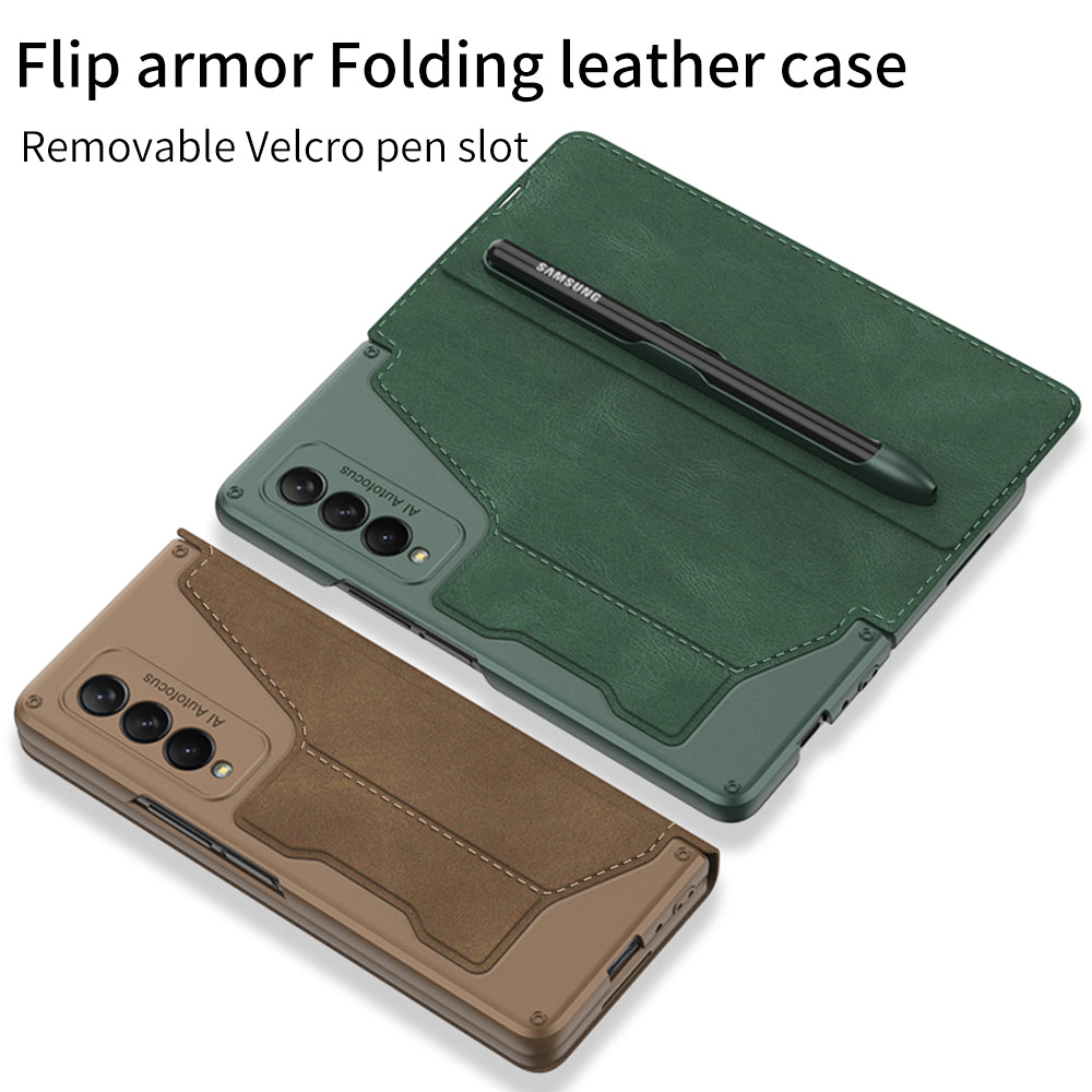GKK PU Leather + Hard PC Card Slots Stand Design Phone Case with Removable Pen Slot for Samsung Galaxy Z Fold3 5G