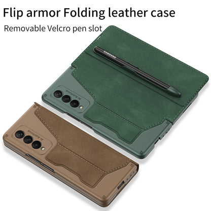 GKK PU Leather + Hard PC Card Slots Stand Design Phone Case with Removable Pen Slot for Samsung Galaxy Z Fold3 5G
