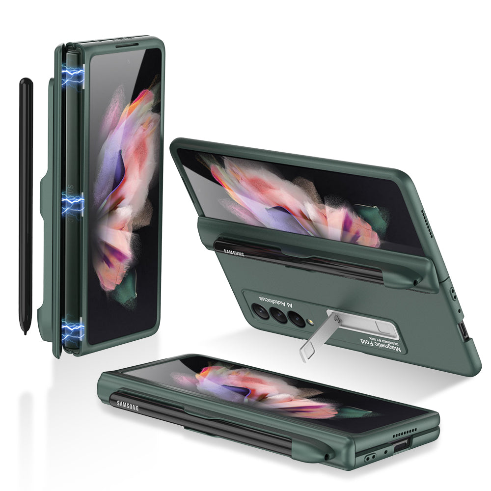 GKK Full Protection Magnetic Absorption Hinge Hard PC Folding Phone Case Cover with Kickstand and Pen Slot for Samsung Galaxy Z Fold3 5G