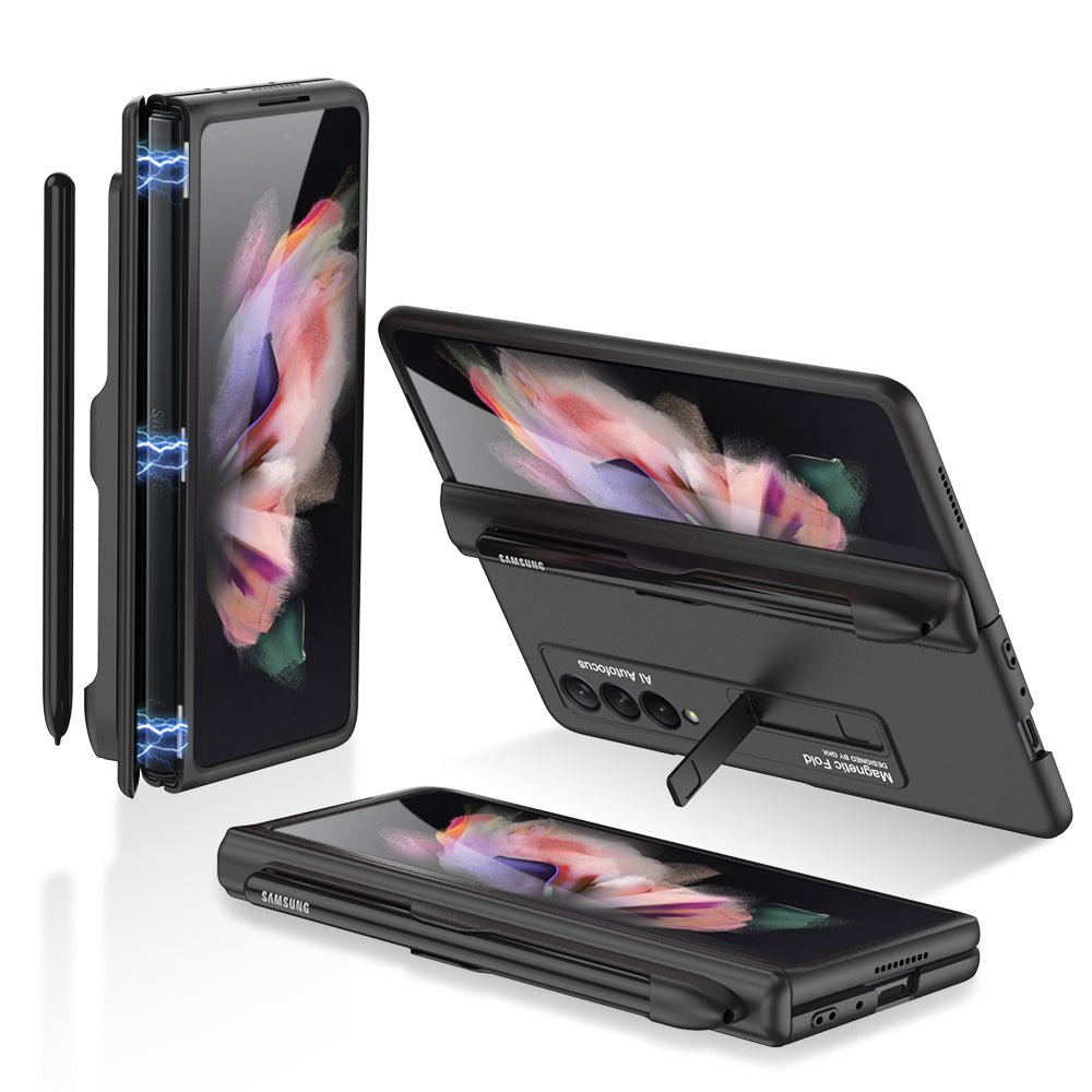 GKK Full Protection Magnetic Absorption Hinge Hard PC Folding Phone Case Cover with Kickstand and Pen Slot for Samsung Galaxy Z Fold3 5G