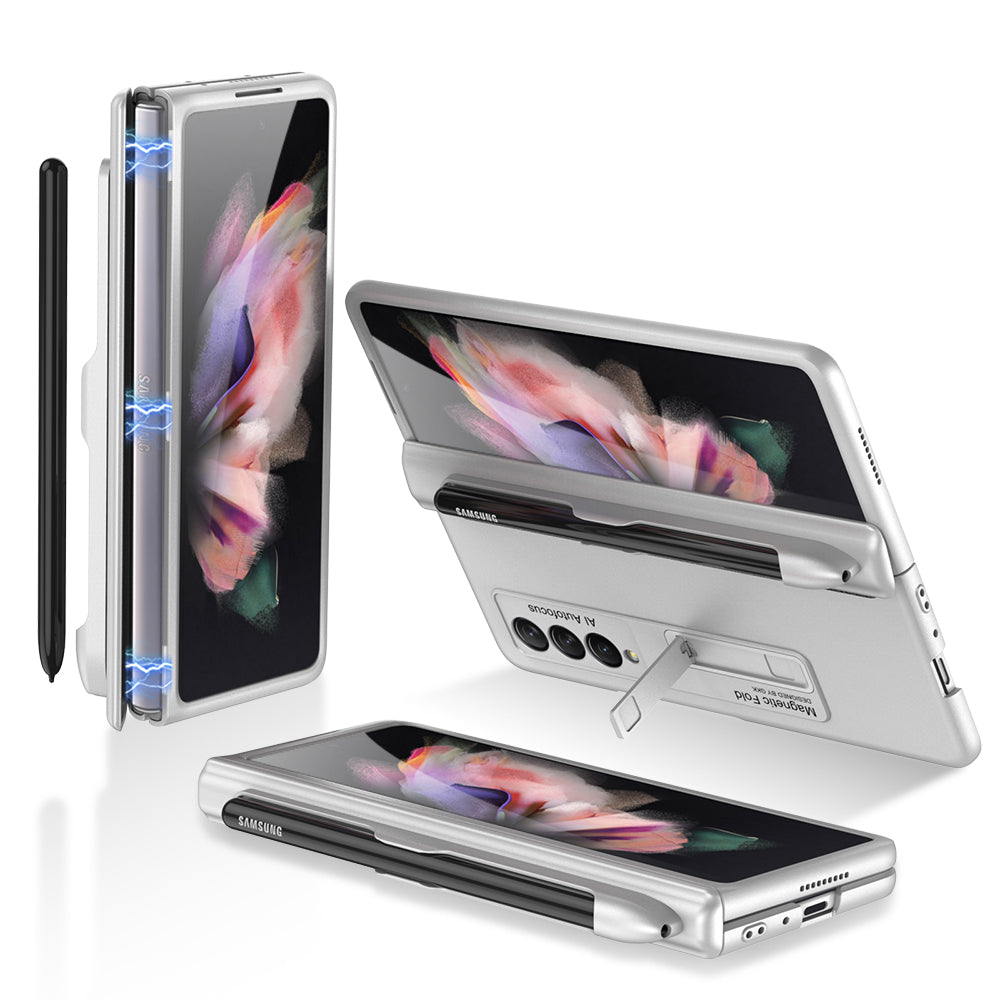 GKK Full Protection Magnetic Absorption Hinge Hard PC Folding Phone Case Cover with Kickstand and Pen Slot for Samsung Galaxy Z Fold3 5G