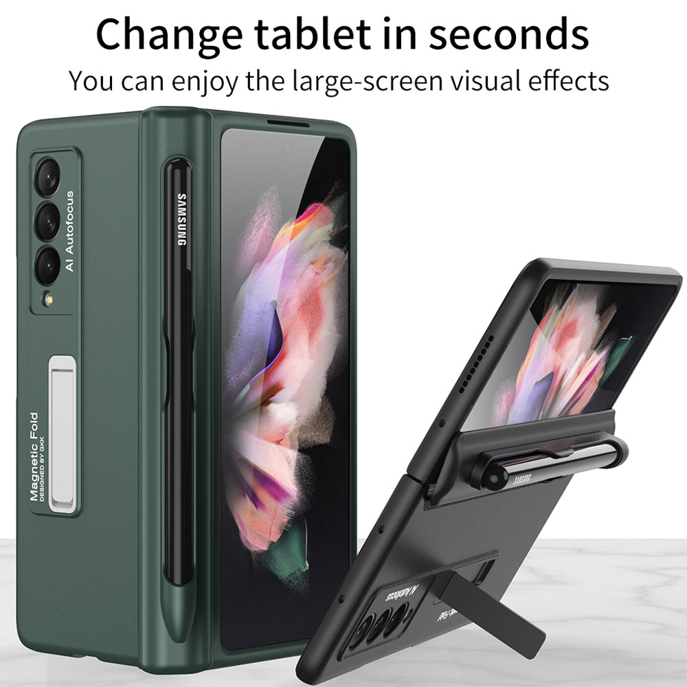 GKK Full Protection Magnetic Absorption Hinge Hard PC Folding Phone Case Cover with Kickstand and Pen Slot for Samsung Galaxy Z Fold3 5G
