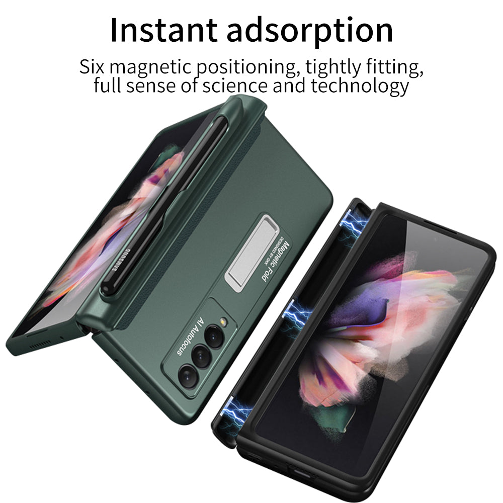 GKK Full Protection Magnetic Absorption Hinge Hard PC Folding Phone Case Cover with Kickstand and Pen Slot for Samsung Galaxy Z Fold3 5G