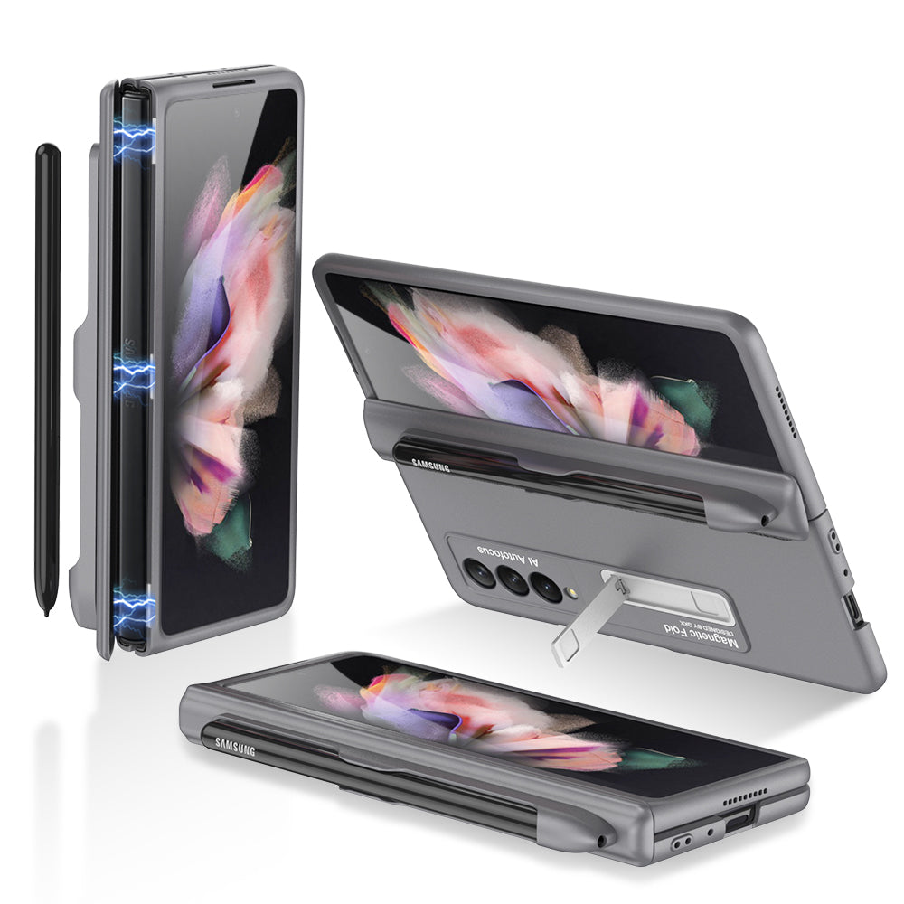 GKK Full Protection Magnetic Absorption Hinge Hard PC Folding Phone Case Cover with Kickstand and Pen Slot for Samsung Galaxy Z Fold3 5G