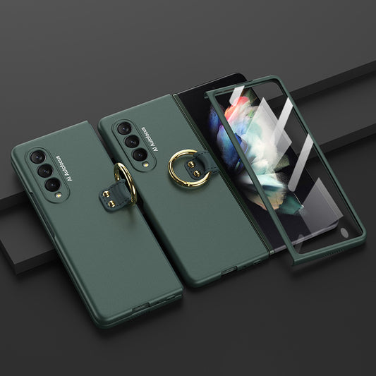 GKK Metal Finger Ring Holder Design Tempered Glass + Hard PC Phone Case for Samsung Galaxy Z Fold3 5G