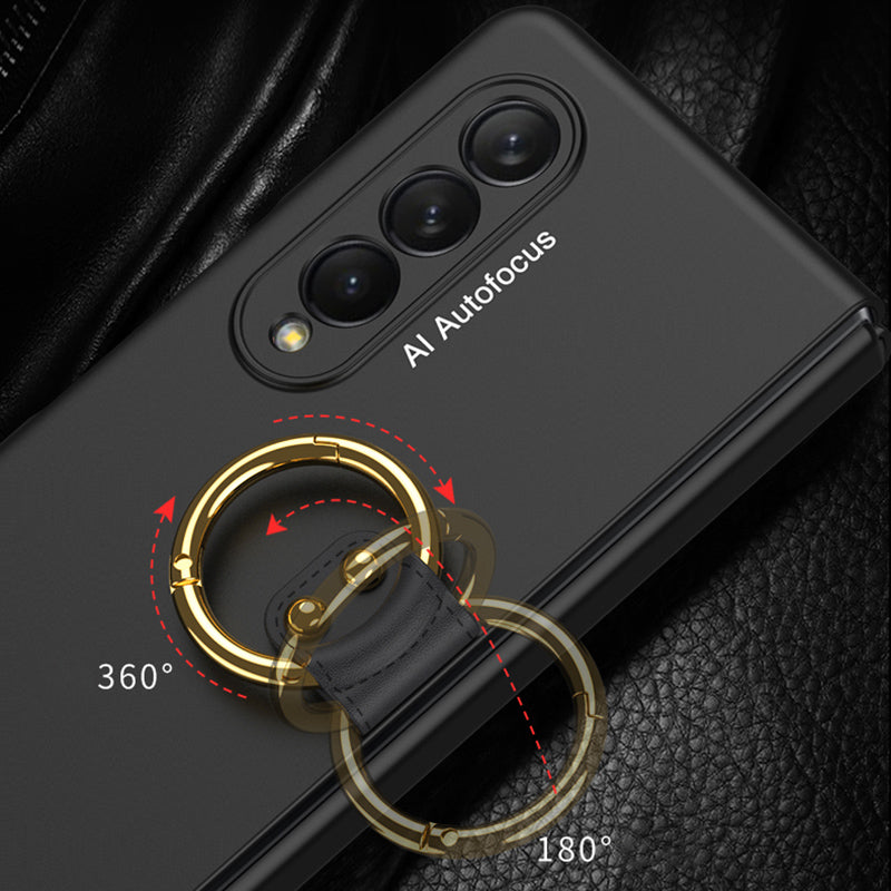GKK Metal Finger Ring Holder Design Tempered Glass + Hard PC Phone Case for Samsung Galaxy Z Fold3 5G
