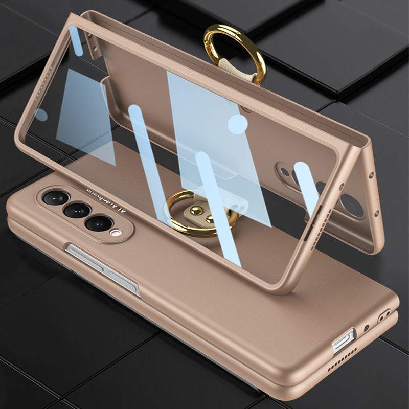 GKK Metal Finger Ring Holder Design Tempered Glass + Hard PC Phone Case for Samsung Galaxy Z Fold3 5G