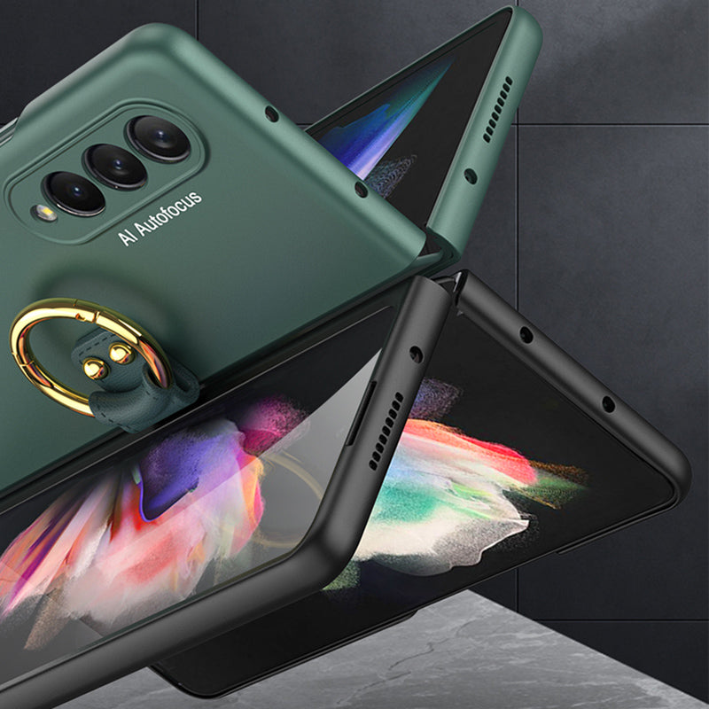 GKK Metal Finger Ring Holder Design Tempered Glass + Hard PC Phone Case for Samsung Galaxy Z Fold3 5G