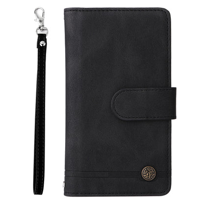 Scratch-proof Stripes Imprinted Skin-touch Wallet Stand Leather Cover Card Slots Phone Case with Zipper Pocket for Samsung Galaxy A52 4G/5G/A52s 5G