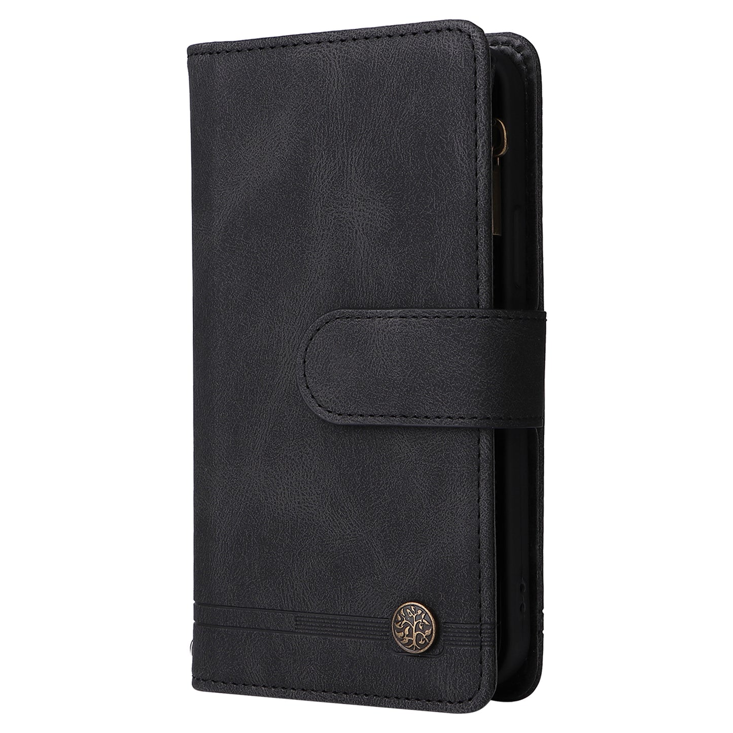 Scratch-proof Stripes Imprinted Skin-touch Wallet Stand Leather Cover Card Slots Phone Case with Zipper Pocket for Samsung Galaxy A52 4G/5G/A52s 5G