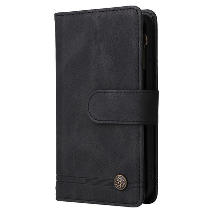 Scratch-proof Stripes Imprinted Skin-touch Wallet Stand Leather Cover Card Slots Phone Case with Zipper Pocket for Samsung Galaxy A52 4G/5G/A52s 5G