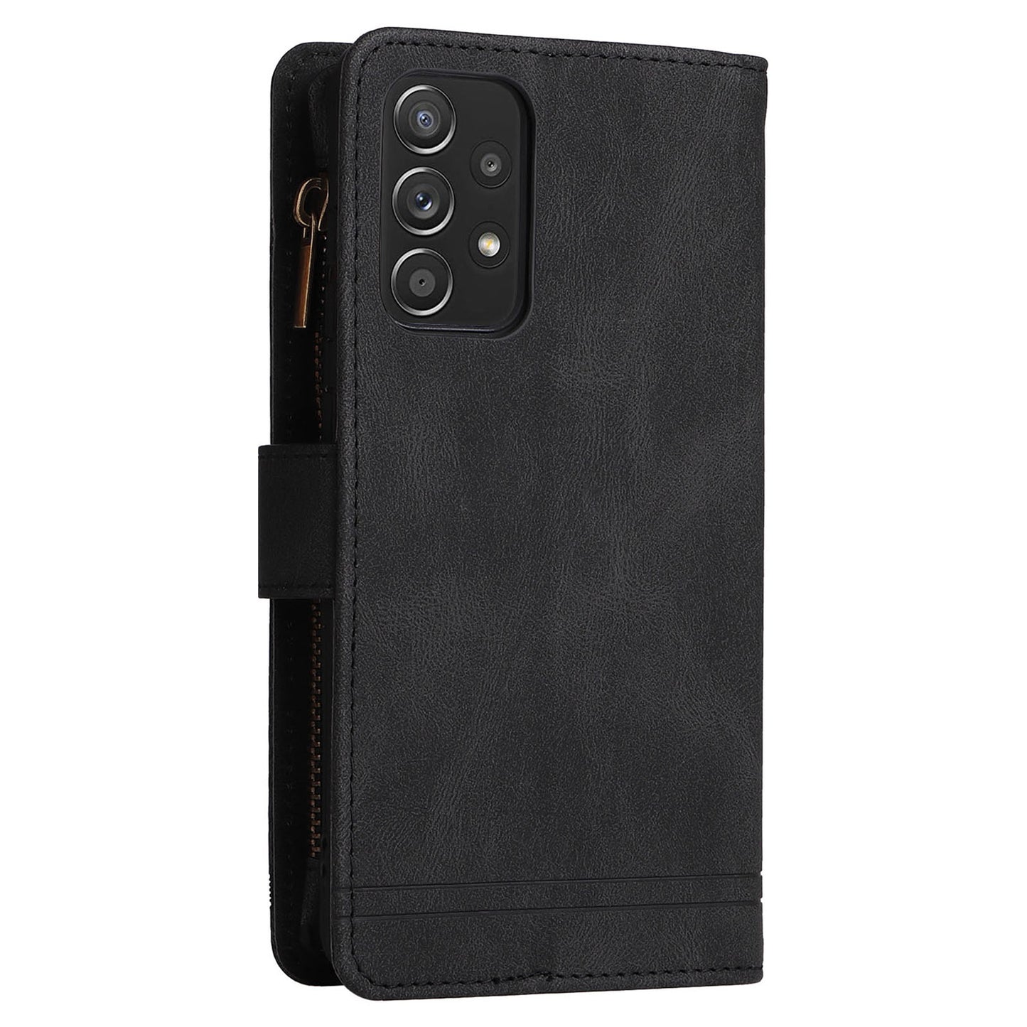 Scratch-proof Stripes Imprinted Skin-touch Wallet Stand Leather Cover Card Slots Phone Case with Zipper Pocket for Samsung Galaxy A52 4G/5G/A52s 5G