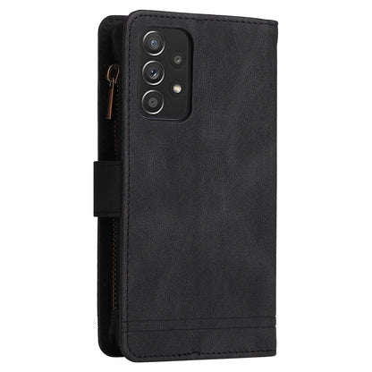 Scratch-proof Stripes Imprinted Skin-touch Wallet Stand Leather Cover Card Slots Phone Case with Zipper Pocket for Samsung Galaxy A52 4G/5G/A52s 5G