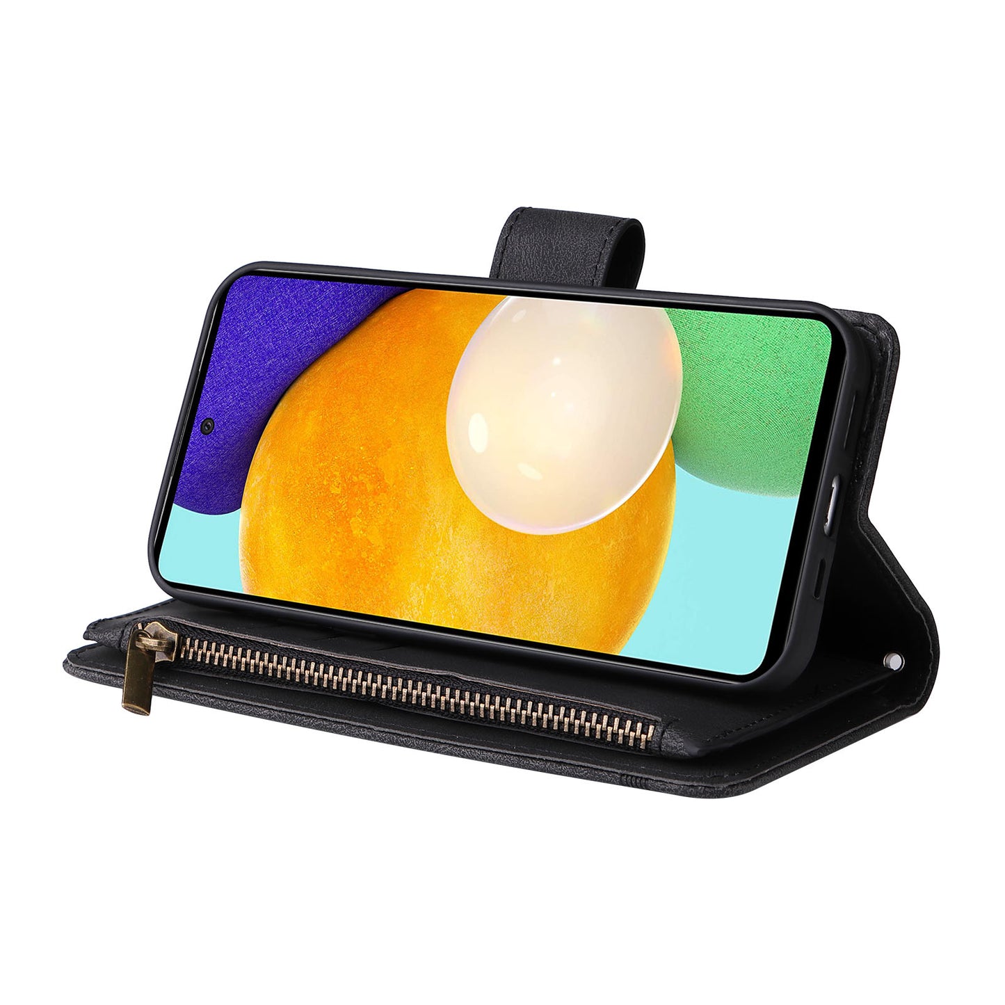 Scratch-proof Stripes Imprinted Skin-touch Wallet Stand Leather Cover Card Slots Phone Case with Zipper Pocket for Samsung Galaxy A52 4G/5G/A52s 5G