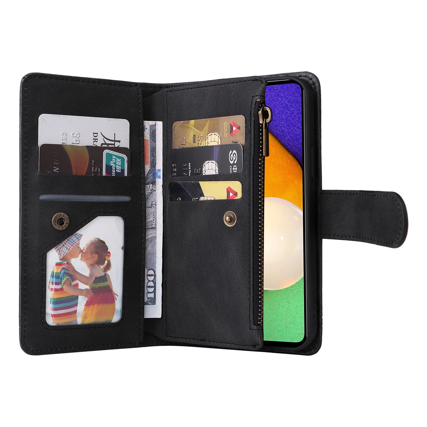 Scratch-proof Stripes Imprinted Skin-touch Wallet Stand Leather Cover Card Slots Phone Case with Zipper Pocket for Samsung Galaxy A52 4G/5G/A52s 5G