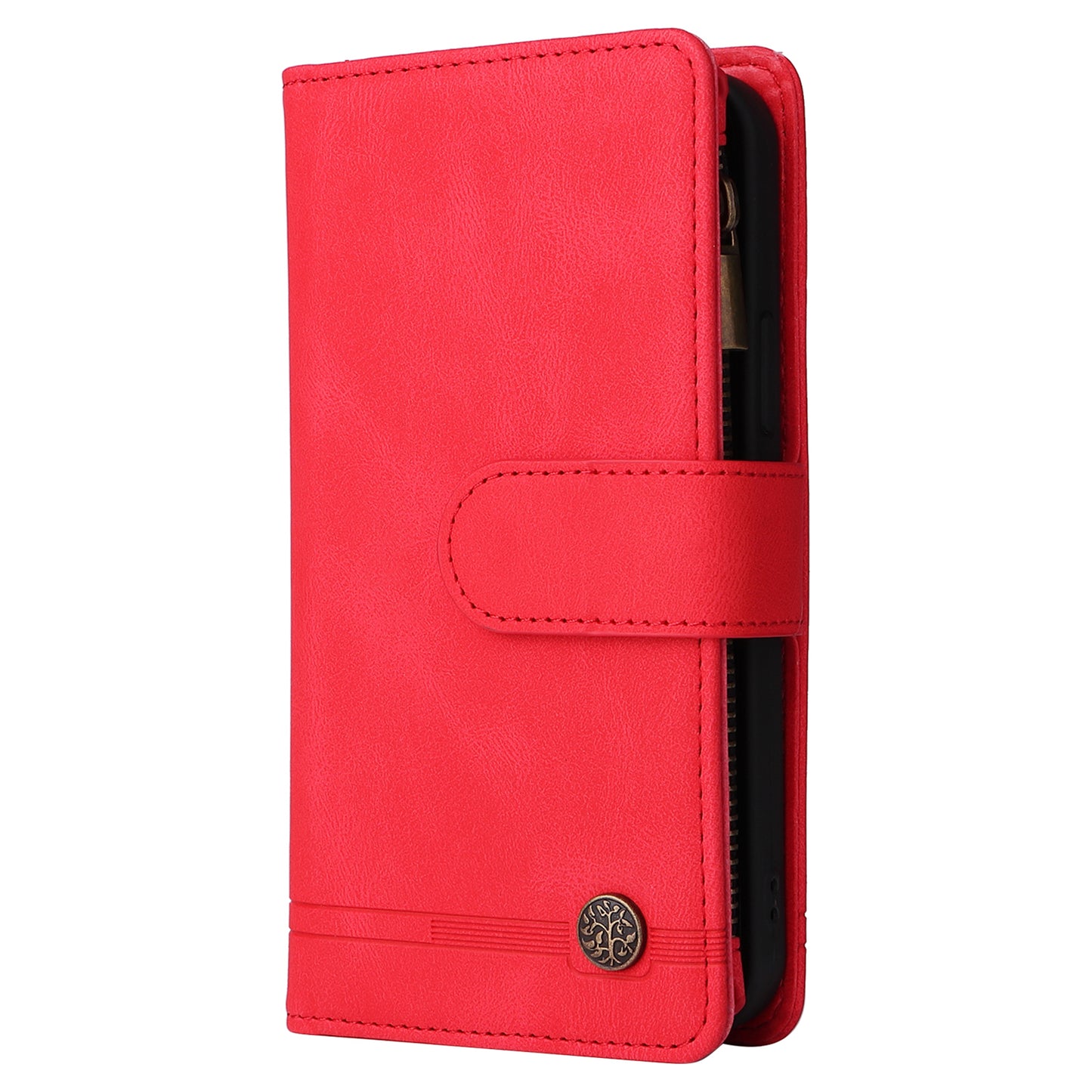 Scratch-proof Stripes Imprinted Skin-touch Wallet Stand Leather Cover Card Slots Phone Case with Zipper Pocket for Samsung Galaxy A52 4G/5G/A52s 5G