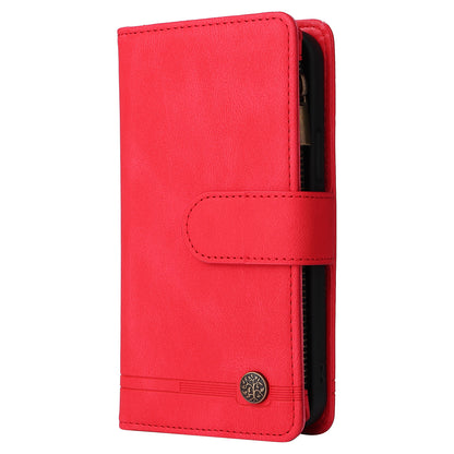 Scratch-proof Stripes Imprinted Skin-touch Wallet Stand Leather Cover Card Slots Phone Case with Zipper Pocket for Samsung Galaxy A52 4G/5G/A52s 5G