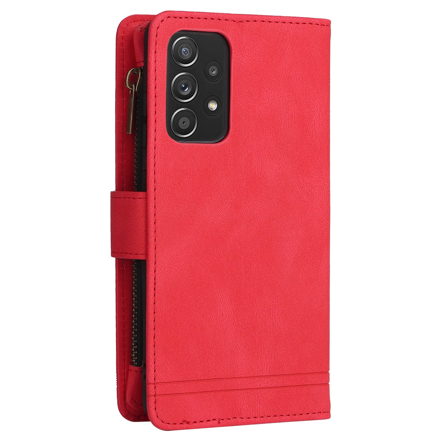 Scratch-proof Stripes Imprinted Skin-touch Wallet Stand Leather Cover Card Slots Phone Case with Zipper Pocket for Samsung Galaxy A52 4G/5G/A52s 5G