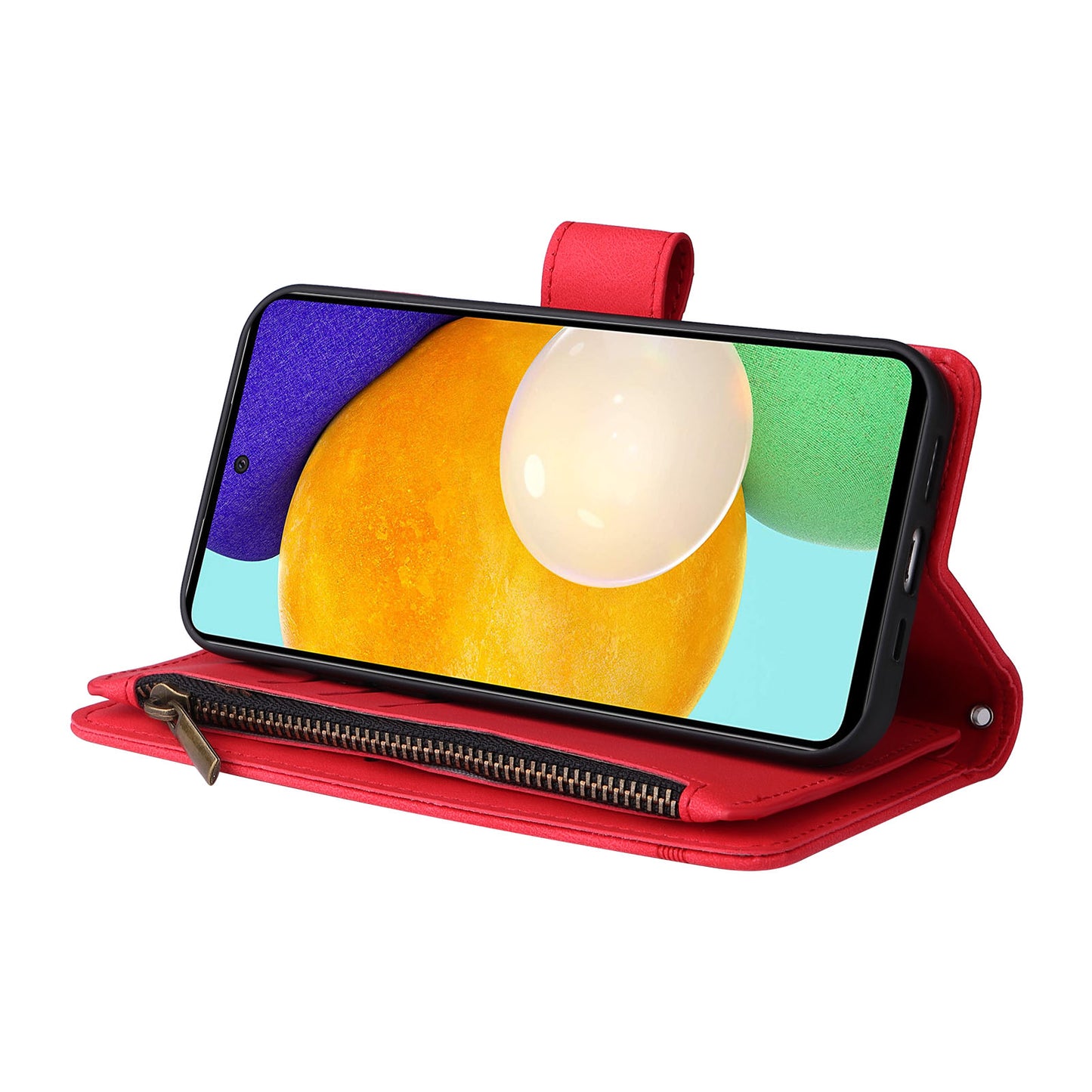 Scratch-proof Stripes Imprinted Skin-touch Wallet Stand Leather Cover Card Slots Phone Case with Zipper Pocket for Samsung Galaxy A52 4G/5G/A52s 5G