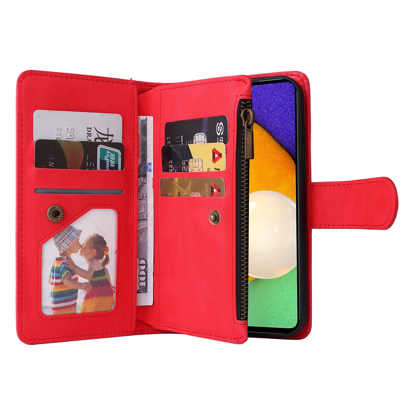 Scratch-proof Stripes Imprinted Skin-touch Wallet Stand Leather Cover Card Slots Phone Case with Zipper Pocket for Samsung Galaxy A52 4G/5G/A52s 5G