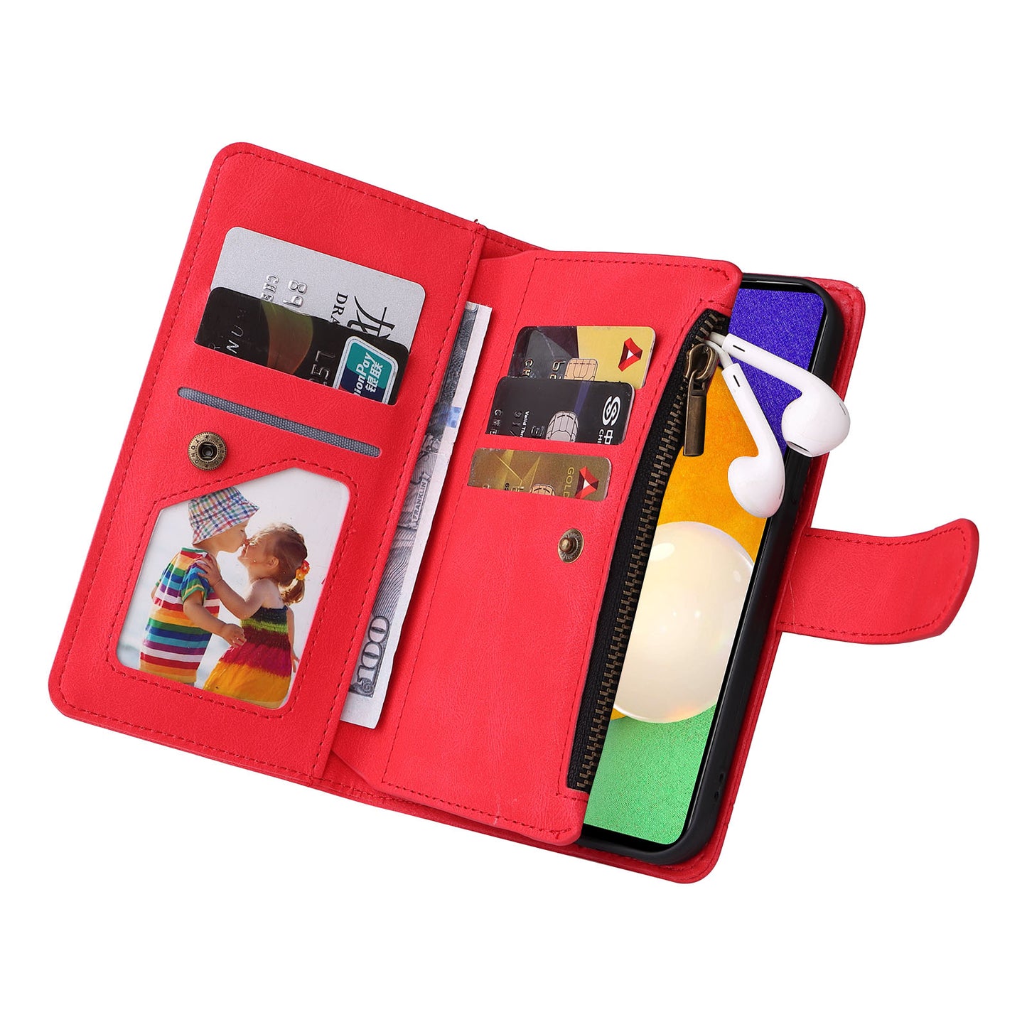 Scratch-proof Stripes Imprinted Skin-touch Wallet Stand Leather Cover Card Slots Phone Case with Zipper Pocket for Samsung Galaxy A52 4G/5G/A52s 5G