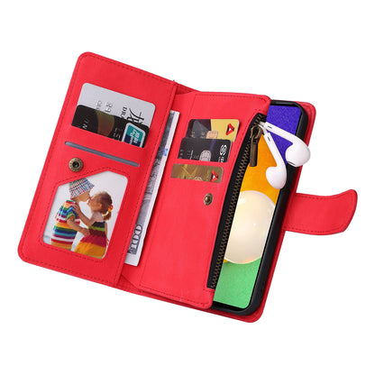 Scratch-proof Stripes Imprinted Skin-touch Wallet Stand Leather Cover Card Slots Phone Case with Zipper Pocket for Samsung Galaxy A52 4G/5G/A52s 5G